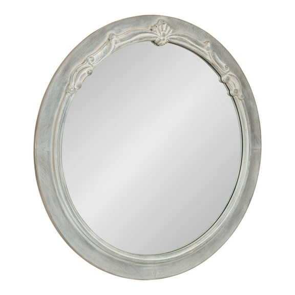 Kate and Laurel Irelyn Coastal Wall Mirror, 26 Inch Diameter, Gray, Farmhouse Inspired Dimensional Wall Decor Accent Piece With Round Frame and Ornate Crown Detailing