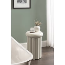 Kate and Laurel Jace Modern Metal Round Side Table, 12 x 12 x 18, Beige, Transitional Dorm Living Room Scalloped End Table for Use as Bedroom Nightstand or Outdoor Patio Decor Option