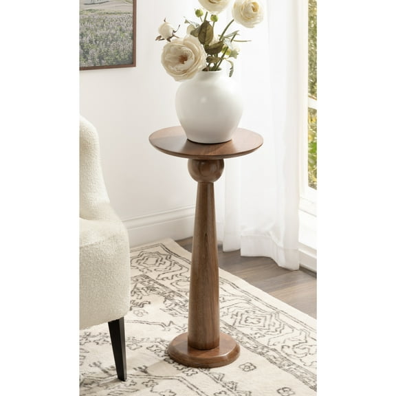 Kate and Laurel Jakob Modern Wooden Round Side Table, 12 x 24, Walnut Brown, Circle Pedestal Table for Use as Bedroom Nightstand, Indoor Plant Stand, or Decorative Living Room Table