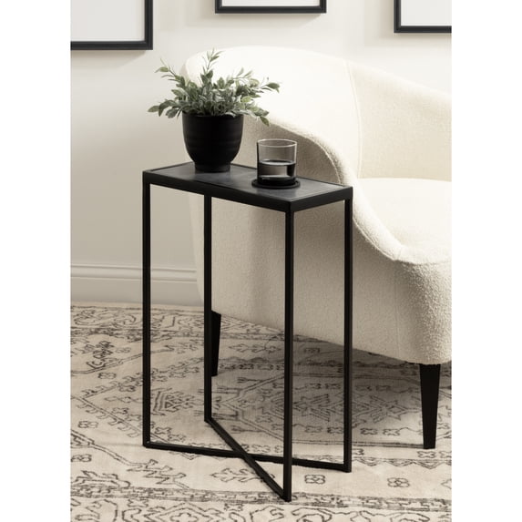 Kate and Laurel Jaspur Modern Slim Side Table, 16 x 8 x 24, Black Marble and Black, Decorative Glam Narrow End Table for Use as Skinny Bedroom Nightstand or Living Room Accent Table