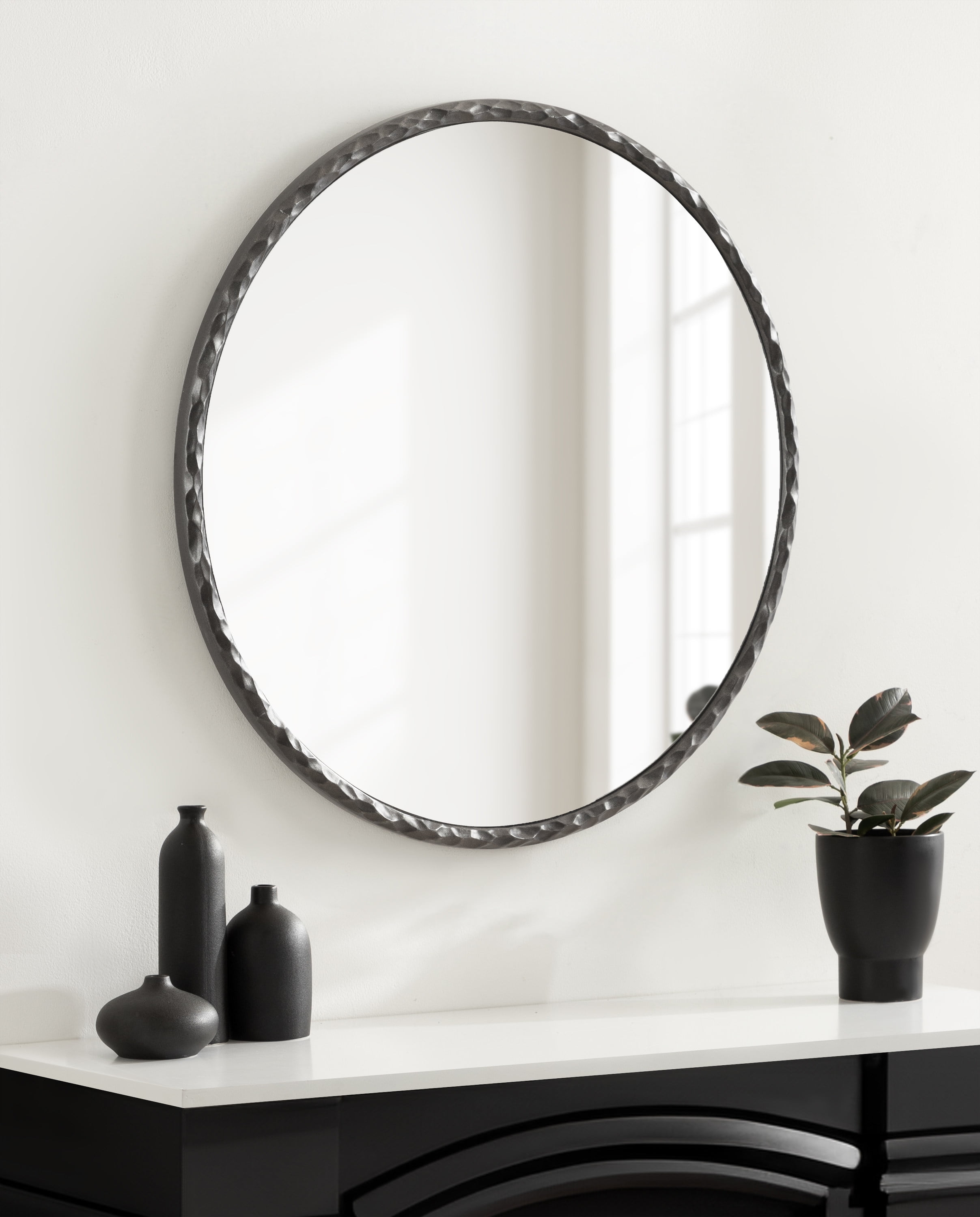 Jedda 26" Round Gunmetal Textured Wall Mirror