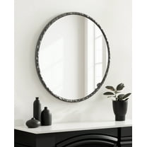Kate and Laurel Jedda Modern Textured Round Mirror, 26 Inch Diameter, Gray Gunmetal, Decorative Circle Mirror with Textured Resin Frame for Use as Bathroom Mirror for Vanity or Minimal Bedroom Mirror