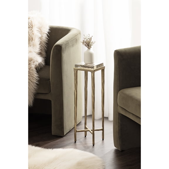 Kate and Laurel Julielle Modern Square Glass Drink Table, 7 x 7 x 22, Clear Glass and Gold, Natural Slump Glass Martini Table for Use as Small Plant Stand or Living Room Accent