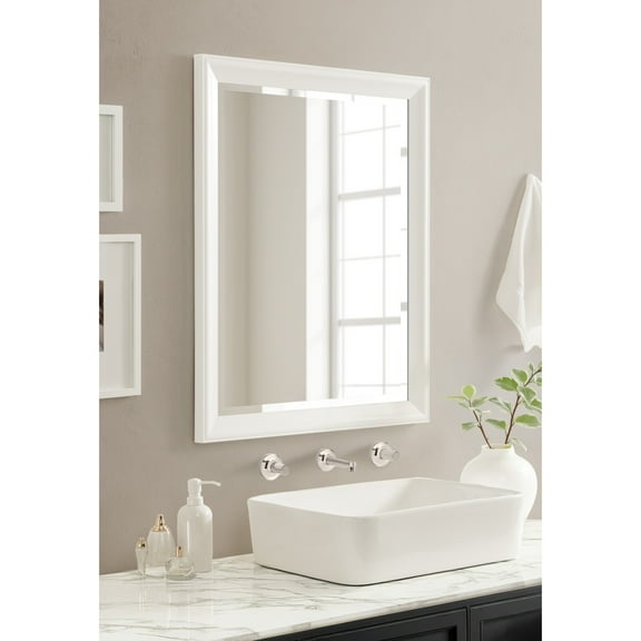 Kate and Laurel Kalla Traditional Framed Rectangle Bathroom Vanity Mirror, 26 x 32, White, Rectangular Beveled Bathroom Mirror for Over Sink or for Use as Entryway or Living Room Decor