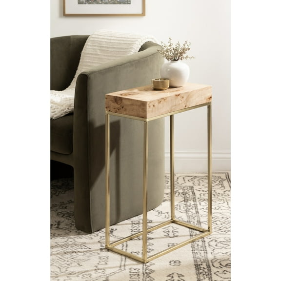 Kate and Laurel Karlsen Modern Wood and Metal Burlwood Narrow Side Table, 16 x 24 x 8, Burlwood and Gold, Slim End Table for Use as Skinny Bedroom Nightstand or Entryway Table Option