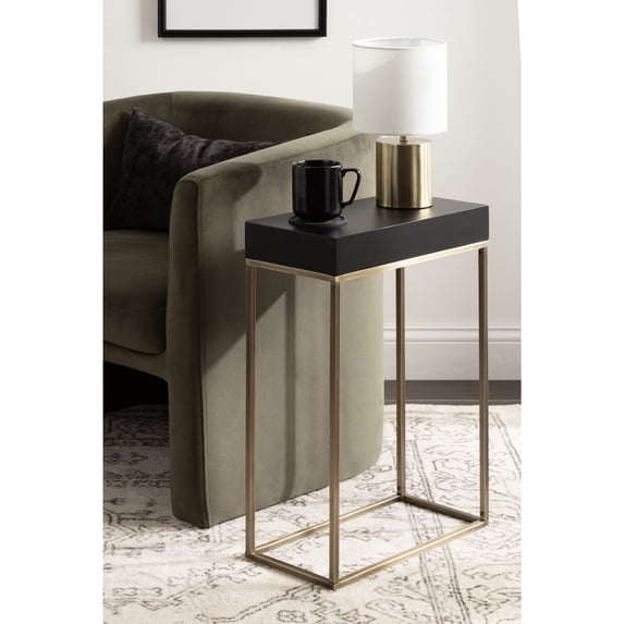 Kate and Laurel Karlsen Modern Wood and Metal Narrow Side Table, 16 x 8 x 24, Black and Antique Brass, Minimal Slim End Table for Use as Bedroom Nightstand or Accent Entryway or Living Room Decor