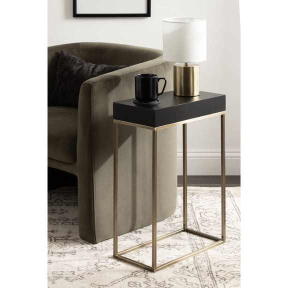 Kate and Laurel Karlsen Modern Wood and Metal Narrow Side Table, 16 x 8 x 24, Black and Antique Brass, Minimal Slim End Table for Use as Bedroom Nightstand or Accent Entryway or Living Room Decor