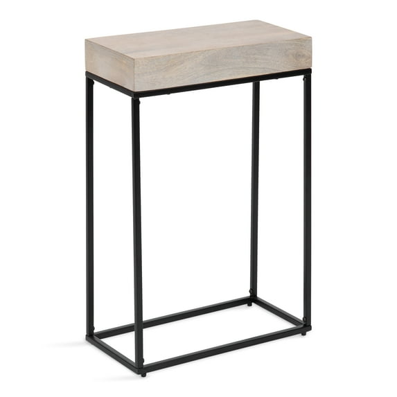 Kate and Laurel Karlsen Wood and Metal Narrow Side Table, 16 x 24 x 8, Whitewash and Black, Modern Transitional Slim Nightstand with Mixed Materials Design