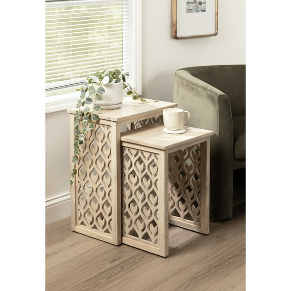 Kate and Laurel Karni Modern Mango Wood Living Room Nesting Tables, Set of 2, Whitewash, Decorative Coastal Solid Wood End Tables for Use as Bedroom Nightstands or Entryway Decor Accents