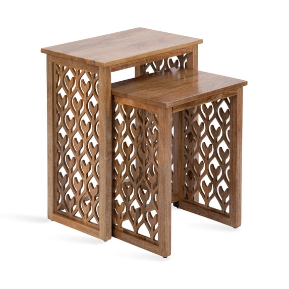 Kate and Laurel Karni Modern Wooden Nesting Tables, Set of 2, Natural Wood, Decorative Modern Solid Wood Bedroom Nightstand Tables for Storage and Display