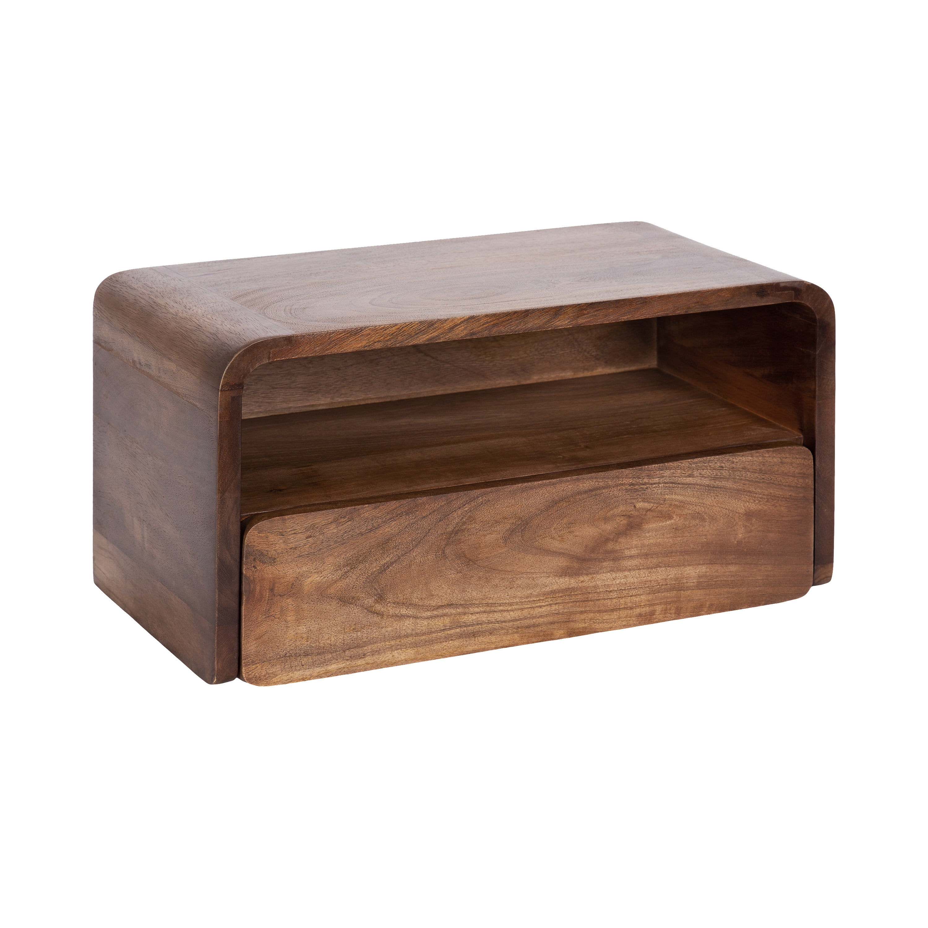 Walnut Mango Wood Floating Shelf with Drawer
