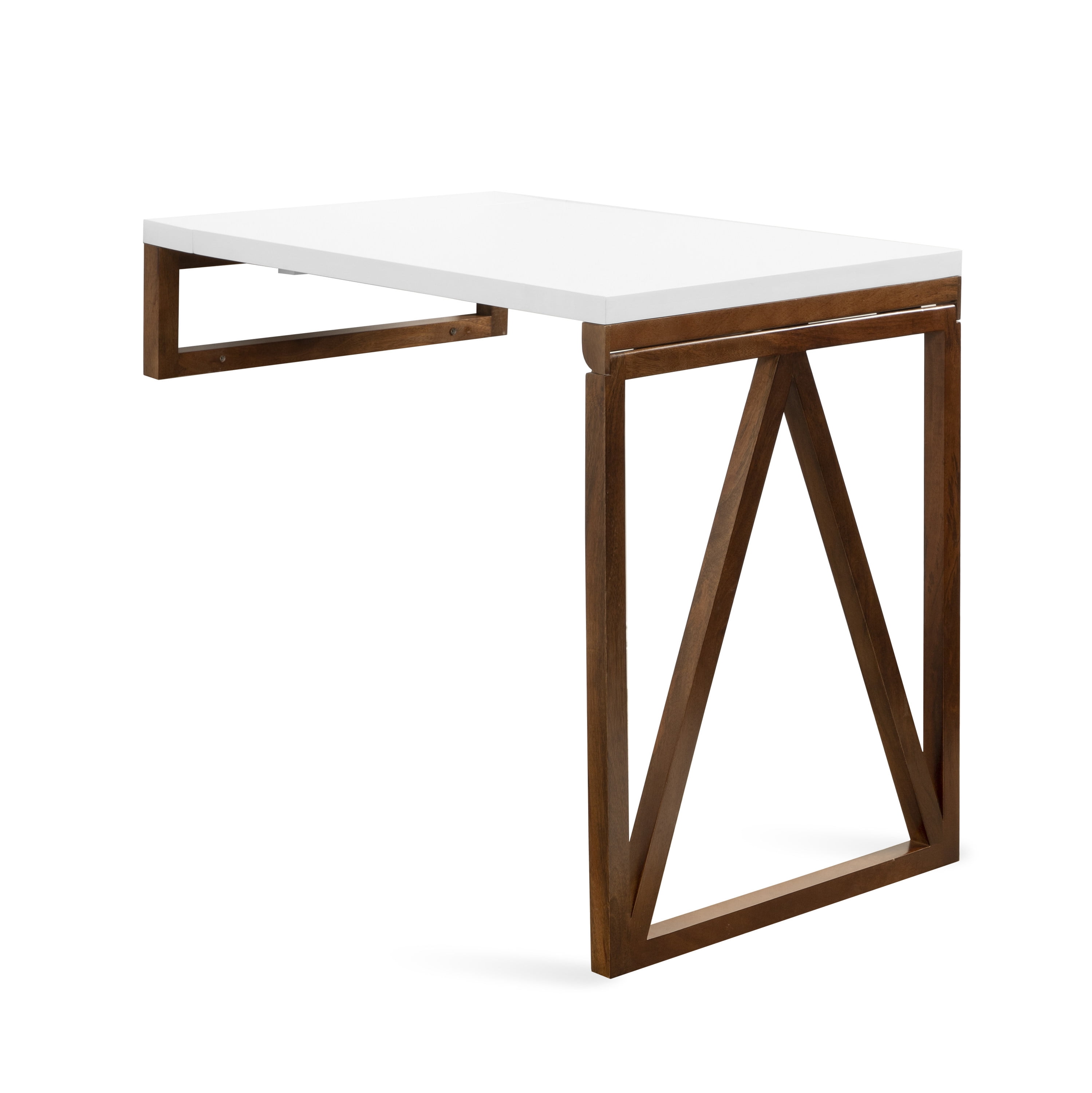 White and Walnut Wall-Mounted Folding Dining Table