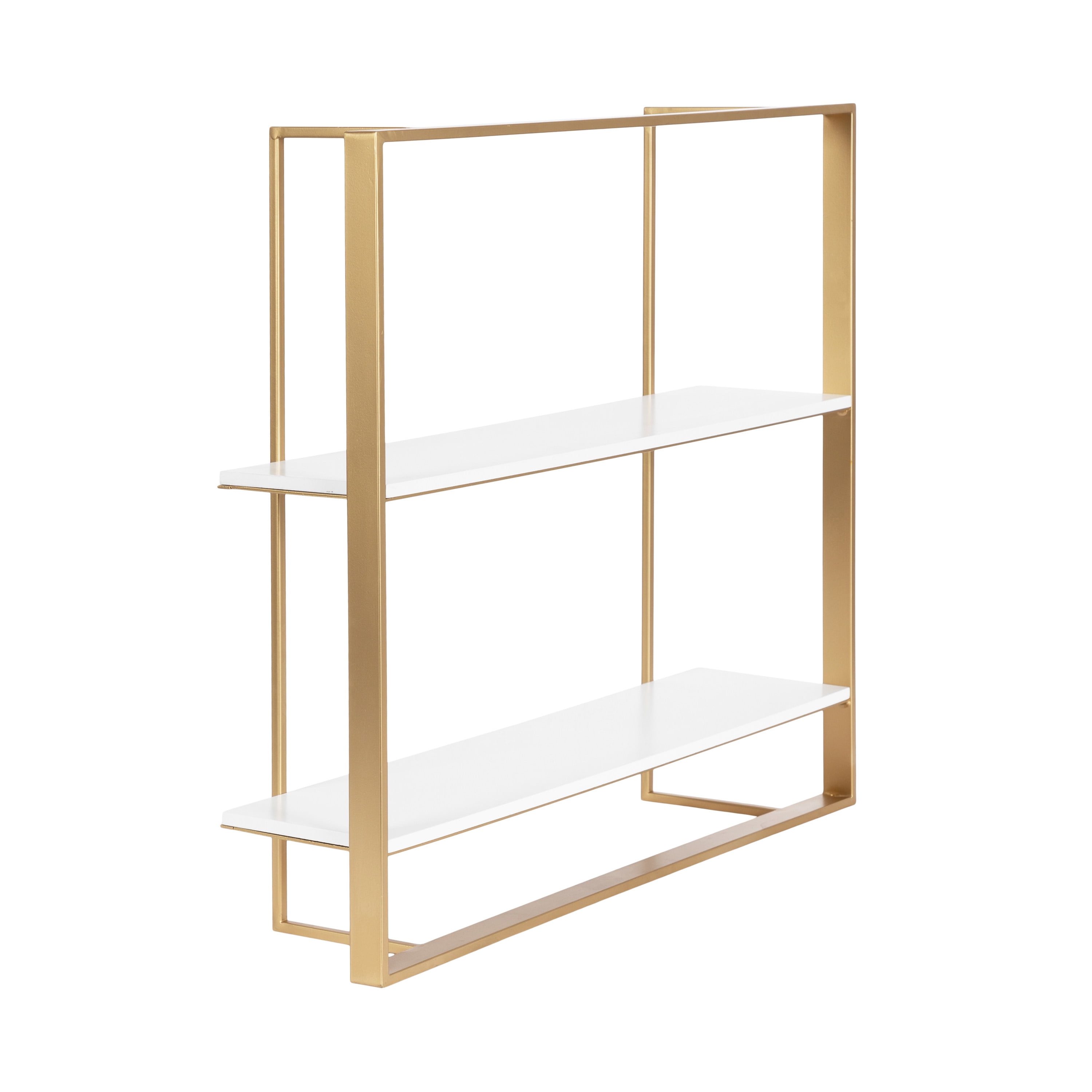 Gold and White Modern Floating Wall Shelf with Wooden Tiers