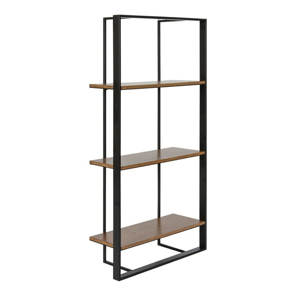 Kate and Laurel Kercheval Modern 3 Tier Wall Shelf, 15 x 32, Rustic Brown and Black, Farmhouse Bookshelf Wall Decor with Multiple Tiers for Storage and Display