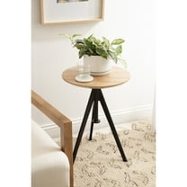 Kate and Laurel Keres Modern Adjustable-Height Round Tripod Side Table, 16 x 16 x 28, Natural Wood and Black, Transitional Circle End Table for Use as Indoor Plant Stand or Bedroom Nightstand