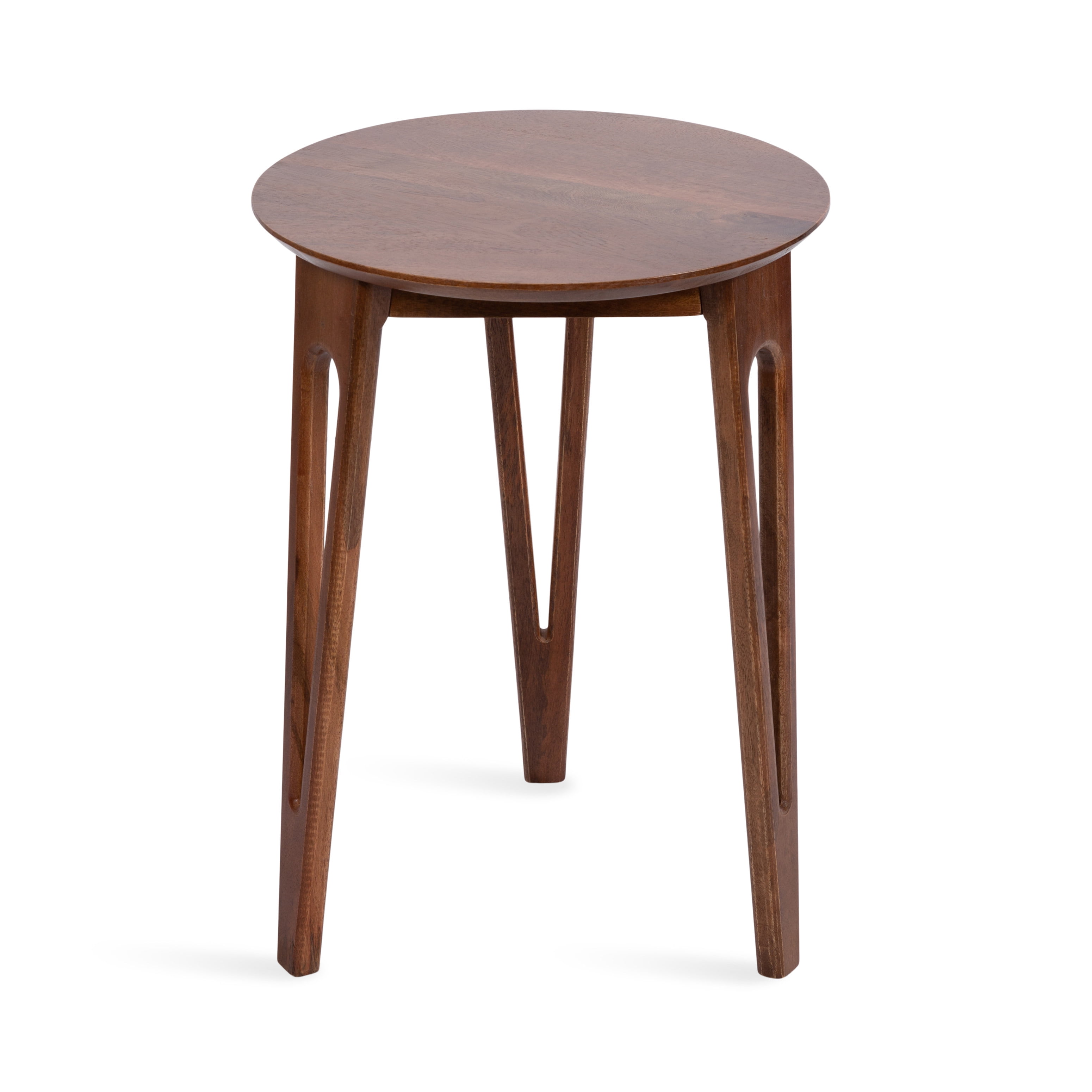 Walnut Brown Round Mango Wood Accent Table with Hairpin Legs