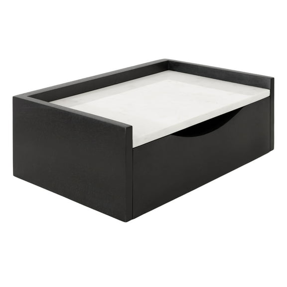 Kate and Laurel Kitt Modern Floating Shelf Side Table with Drawer, 12 x 18 x 7, Black and White, Decorative Marble and Wood Floating Nightstand with Pull Out Drawer and Cubby