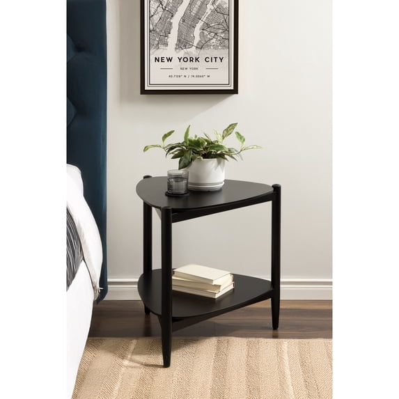 Kate and Laurel Knowlton Modern Tiered Triangle Side Table, 24 x 24 x 24, Black, Transitional Two-Tier Triangular Living Room End Table with Storage for Use as Indoor Plant Stand