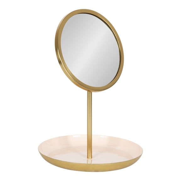 Kate and Laurel Laranya Modern Decorative Table Mirror, 11 x 15, Pink and Gold, Glamorous Freestanding Tabletop Mirror with Robust Metal Tray for Makeup and Jewelry Storage and Display