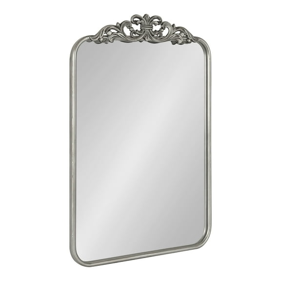 Kate and Laurel Laubry Vintage Metal Rounded Rectangle Mirror, 20 x 30, Silver, Traditional Antique Ornate Round Rectangular Mirror with Detailed Crown Accent and Slim Frame