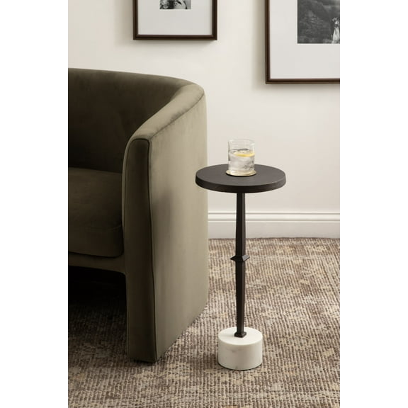 Kate and Laurel Lazaro Modern Cast Aluminum Drink Table, 10 x 10 x 22, Bronze and White Marble, Glam Round Pedestal Table with Marble Base for Use as Indoor Plant Stand or Small Living Room End Table