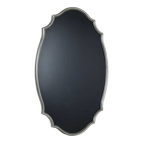 Kate and Laurel Leanna Decorative Scalloped Metal Chalkboard, 24 x 36, Silver, Framed Rounded Oval Vintage Chalkboard for Unique Display, Organization, and Decor