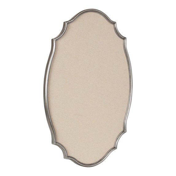 Kate and Laurel Leanna Decorative Scalloped Metal Pinboard, 24 x 36, Silver, Framed Rounded Oval Vintage Bulletin Board for Unique Display, Organization, and Decor