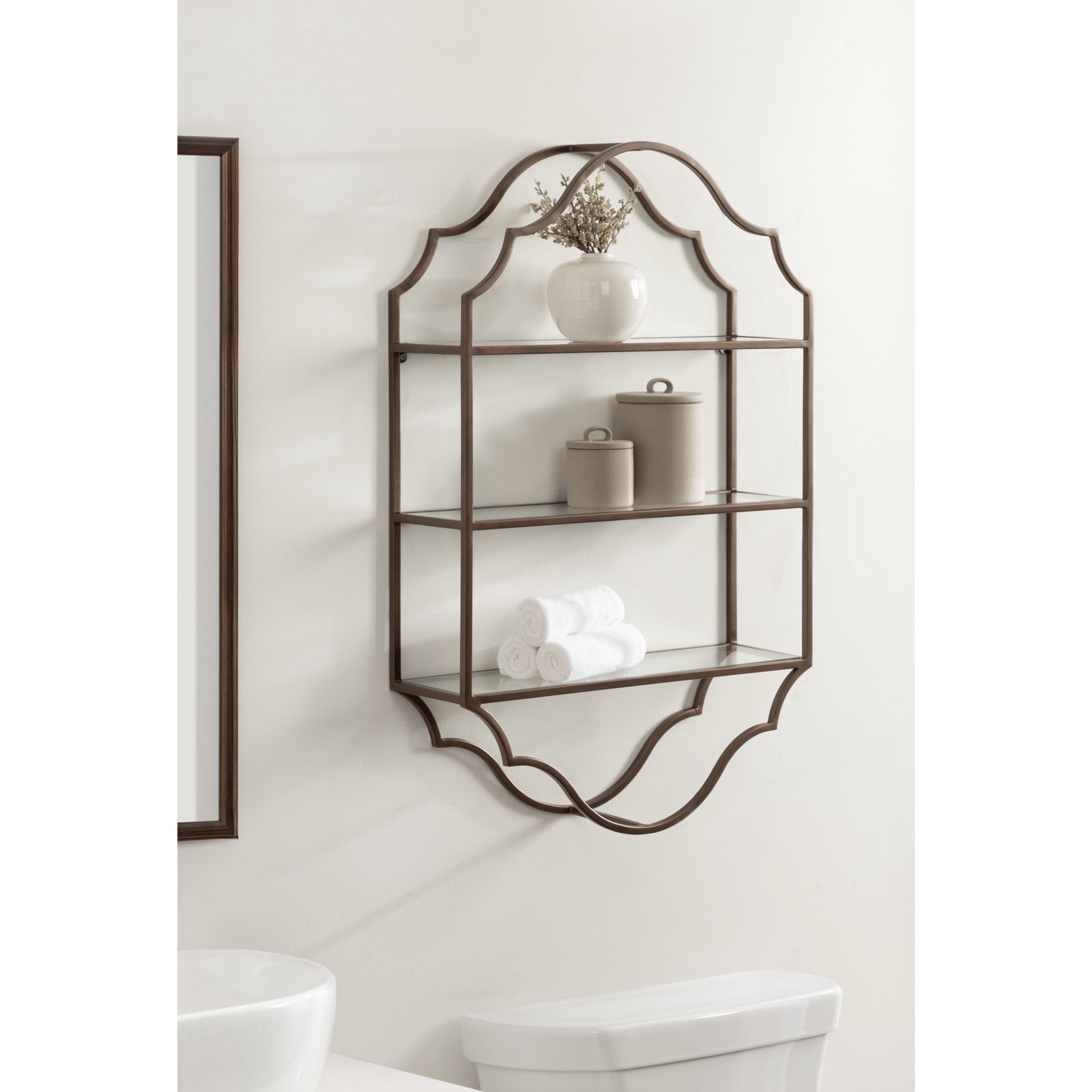 Kate and Laurel Leanna Scalloped Three-Tiered Wall Shelf, 20 x 6 x 32, Bronze, Decorative Floating Shelf Storage and Wall Organizer for Bathroom Over Toilet Storage or Display