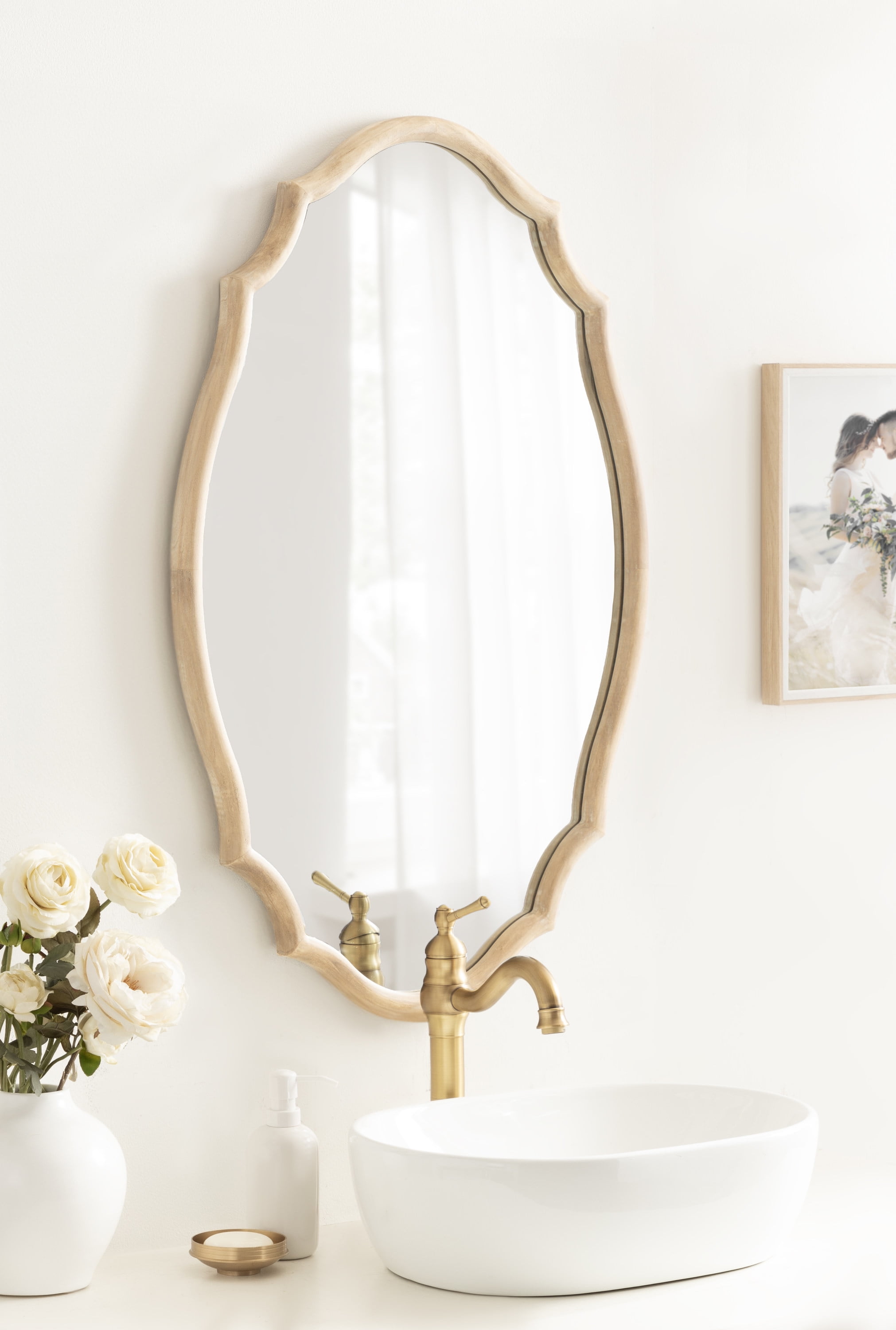 Natural Wood Scalloped Oval Wall Mirror 24x36
