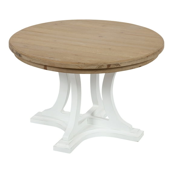 Kate and Laurel Linsley Farmhouse Coffee Table, 28 Inch Diameter, Rustic Brown and White, Decorative Centerpiece Table With Rustic Style for Vintage Decor