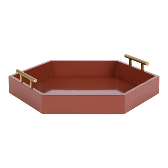 Kate and Laurel Lipton Modern Hexagon Tray, 18 x 15.5, Red and Gold, Midcentury Decorative Serving Tray for Storage and Display in Living Room Decor Scheme