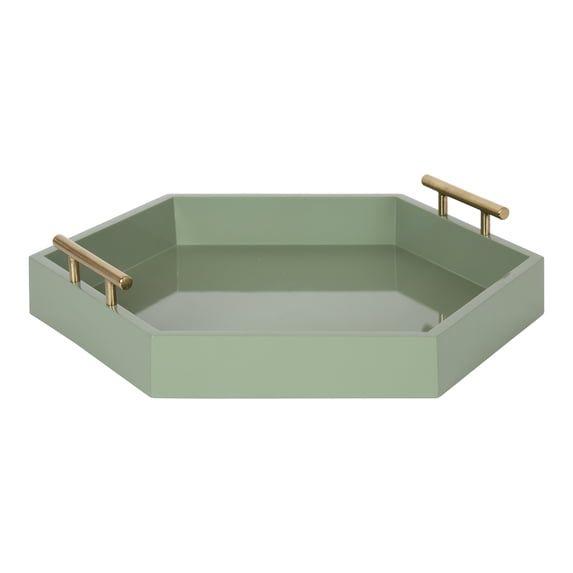 Kate and Laurel Lipton Modern Hexagon Tray, 18 x 18, Sage Green with Gold Handles, Midcentury Decorative Serving Tray for Storage and Display in Living Room Decor Scheme