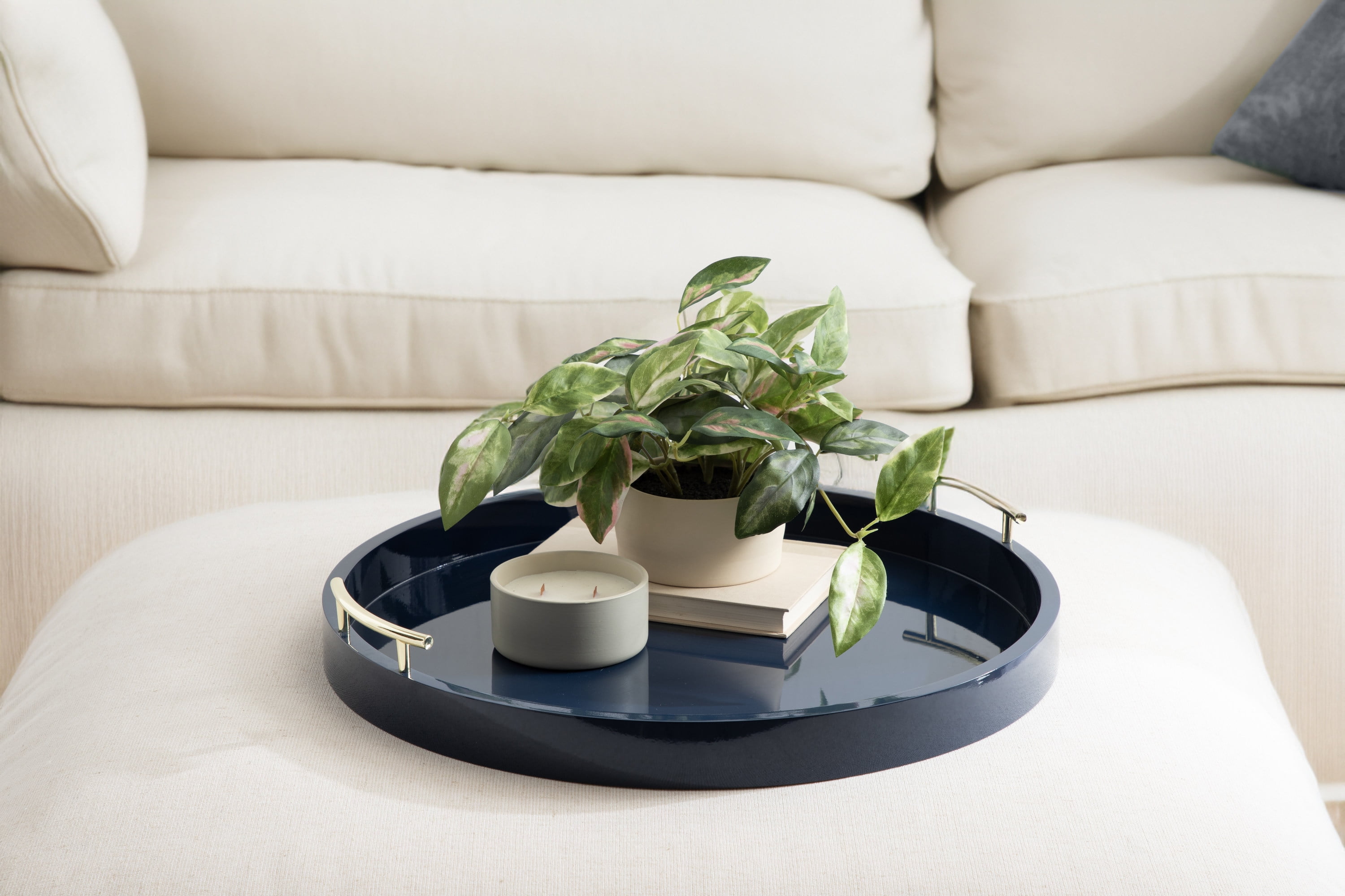 Kate And Laurel Lipton Modern Round Ottoman Tray, 22 Inch Diameter ...