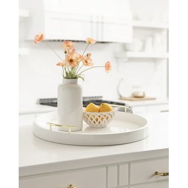 Kate And Laurel Lipton Modern Round Ottoman Tray, 22 Inch Diameter, White and Gold, Decorative Circle Coffee Table Tray for Living Room Decor or Large Serving Tray