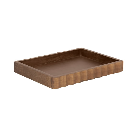 Kate and Laurel Lissi Decorative Rectangle Tray with Wavy Design, 16 x 12, Walnut Brown, Mid-Century Modern Scalloped Serving Tray for Coffee Table Ottoman, Dining Table, or Entryway Catch-All Tray