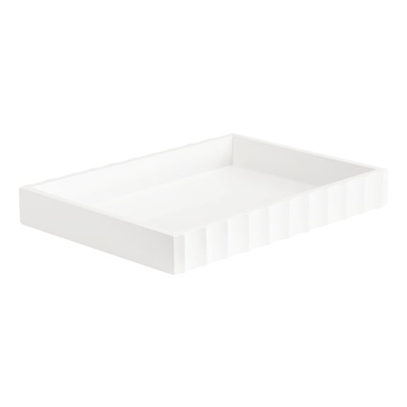 Kate and Laurel Lissi Decorative Rectangle Tray with Wavy Design, 16 x 12, White, Modern Scalloped Serving Tray for Coffee Table Ottoman, Dining Table, or Entryway Catch-All Tray