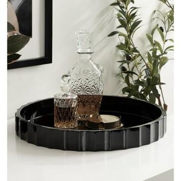 Kate and Laurel Lissi Decorative Round Tray with Wavy Design, 16 Inch Diameter, Black, Modern Scalloped Circle Serving Tray for Coffee Table Ottoman, Dining Table, or Entryway Catch-All Tray
