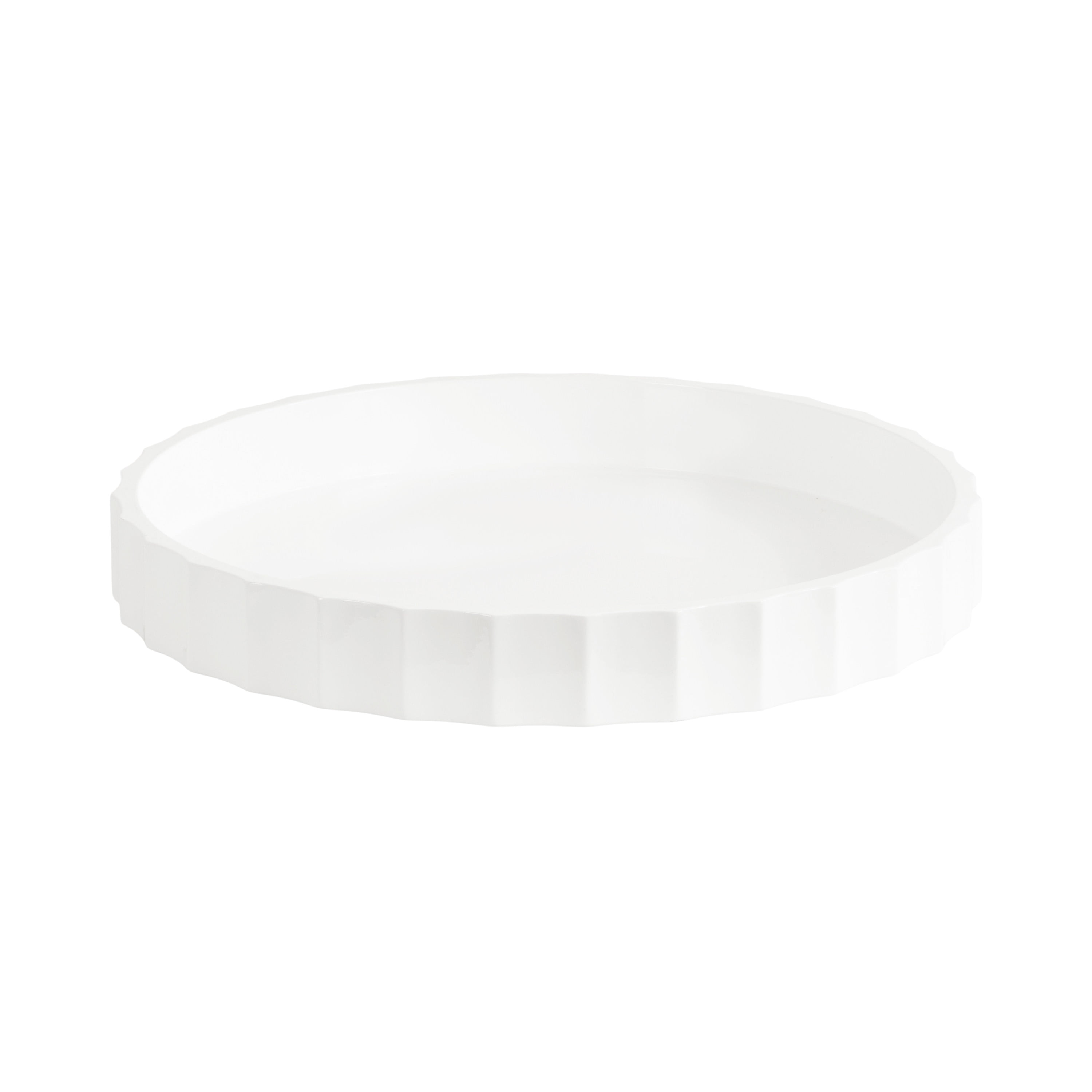 White Round Wooden Tray with Wavy Design, 16 Inch