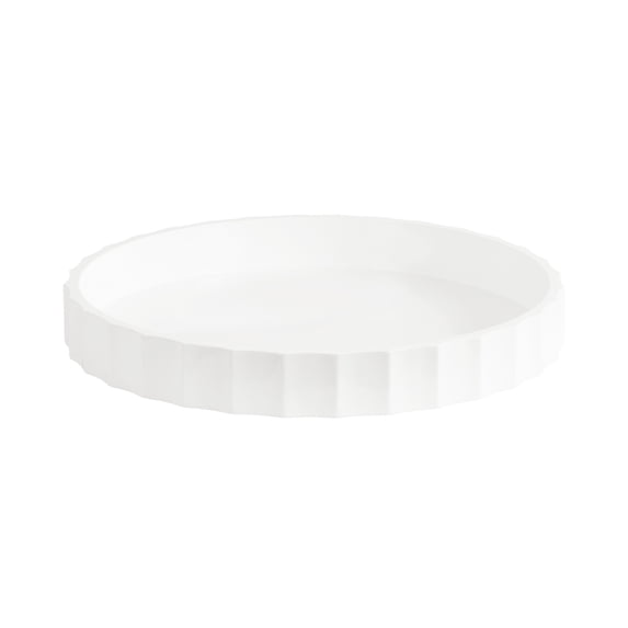Kate and Laurel Lissi Decorative Round Tray with Wavy Design, 16 Inch Diameter, White, Modern Scalloped Circle Serving Tray for Coffee Table Ottoman, Dining Table, or Entryway Catch-All Tray