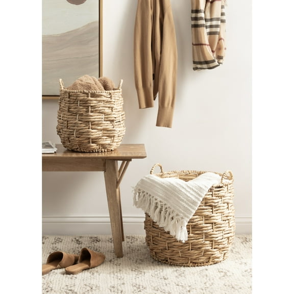 Kate and Laurel Livia Modern Two-Piece Woven Basket Set, 16 x 16 and 13 x 13, Natural Water Hyacinth, Transitional Natural Wicker Baskets for Use as Woven Planters or Living Room Blanket Baskets