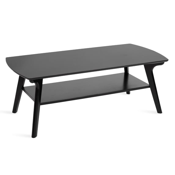 Kate and Laurel Louen Mid-Century Tiered Rectangle Coffee Table, 48 x 24 x 18, Black, Modern Two-Tier Rectangular Living Room Coffee Table with Storage and Solid Wood Construction
