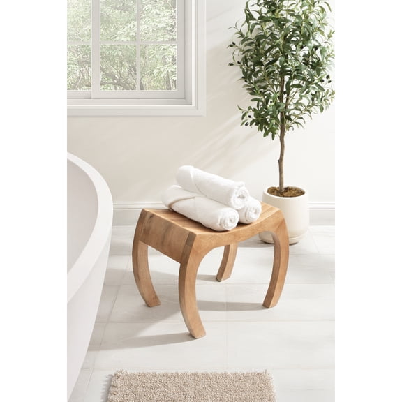 Kate and Laurel Loviisa Modern Mango Wood Bedroom Vanity Stool, 22 x 14 x 18, Natural Wood, Transitional Curved Ottoman Table for Use as Side Table or Living Room Chair Decor or Storage