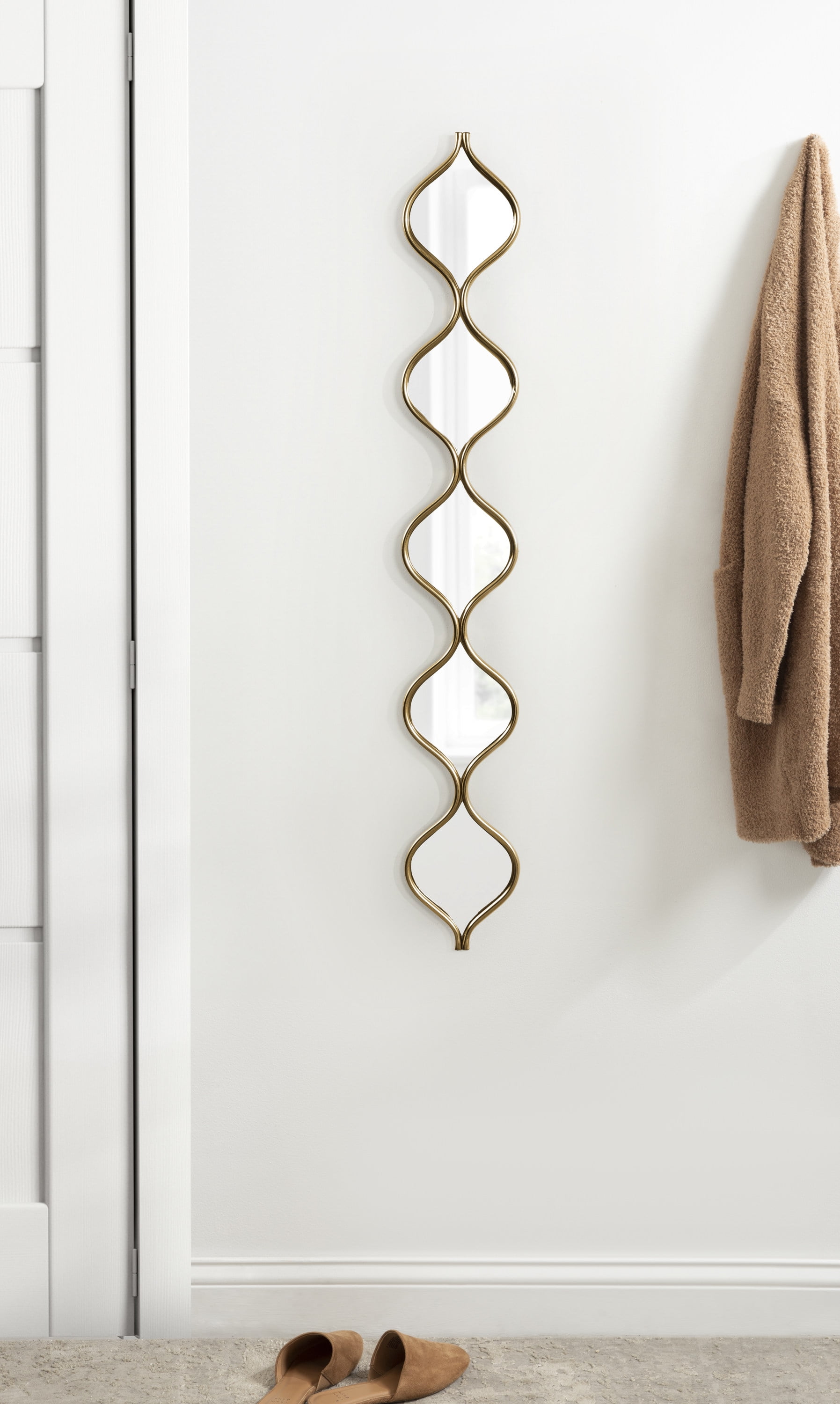 Gold Teardrop Panel Wall Mirror, 7x42, Metal Frame