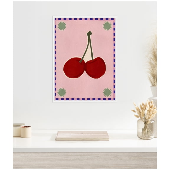 Kate and Laurel Lush Duo 1 Cherry Framed Canvas Wall Art by Shatha Al Dafai 18 x 24 Sylvie White, Modern, Abstract Art for Wall Decor, Living Room, Bedroom