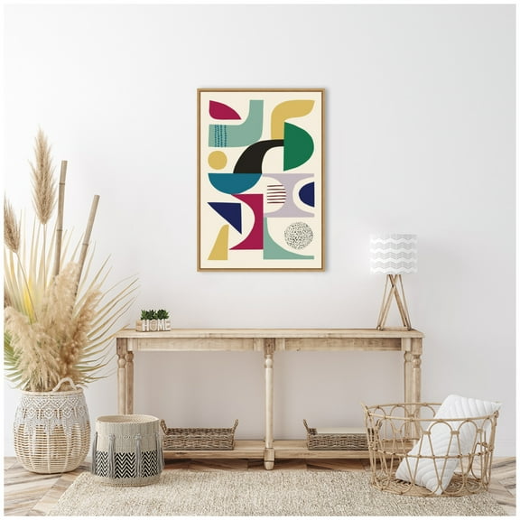 Kate and Laurel MCM Retro Abstract Pattern Framed Canvas Wall Art  by Rachel Lee 23 x 33 Sylvie Natural, Mid Century Modern, Abstract Art for Wall Decor, Living Room Bedroom