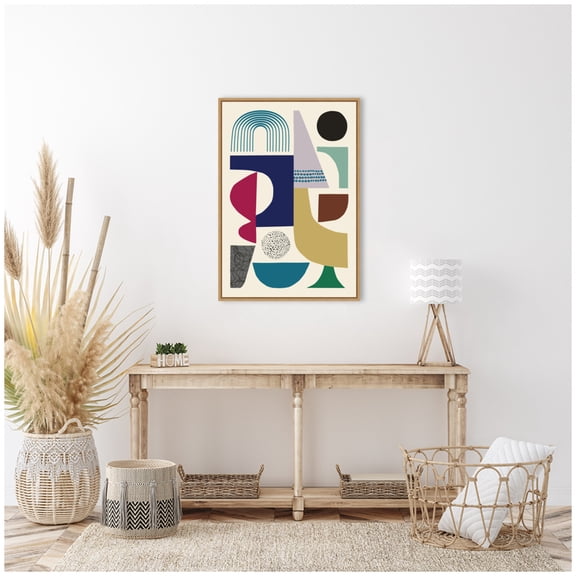 Kate and Laurel MCM Retro Abstract Pattern Rainbow Framed Canvas Wall Art by Rachel Lee 23 x 33 Sylvie Natural, Mid Century Modern, Abstract Art for Wall Decor, Living Room Bedroom