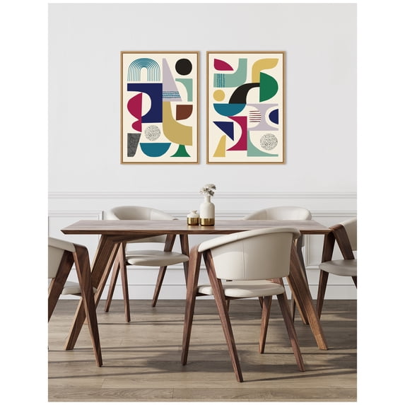 Kate and Laurel MCM Retro Abstract Pattern Rainbow - set of 2 23x33 Framed Canvas Wall Art Set by Rachel Lee, Sylvie Natural, Mid Century Modern, Abstract Art for Wall Decor, Living Room, Bedroom