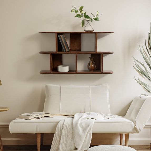 Kate and Laurel Madero Transitional Solid Wood Wall Shelf, 30 x 6 x 17, Walnut Brown, Modern Small Bookshelf for Use as Living Room Display Shelf or Over Toilet Storage Shelf