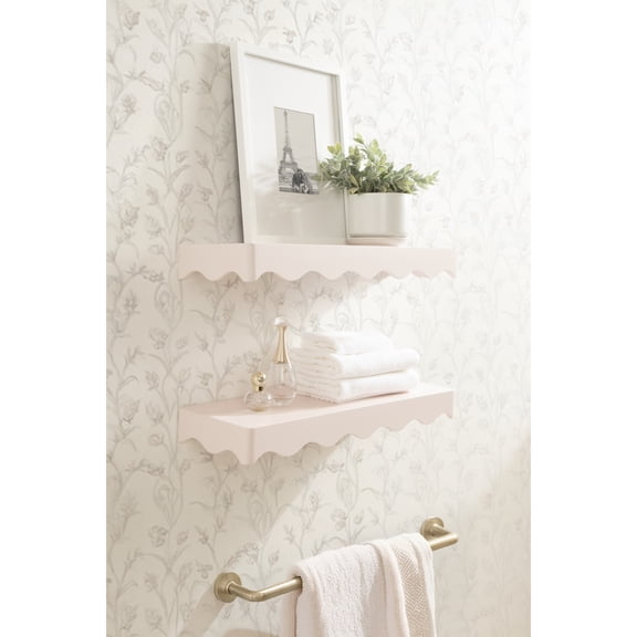 Kate and Laurel Maida Modern Decorative Wavy Wall Floating Shelves, Set of 2, 24 x 8, Pink, Functional Scalloped Kitchen and Bathroom Shelves for Above Toilet or Cute Dorm Room Bookshelves