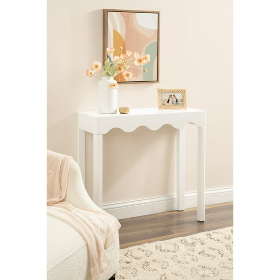 Kate and Laurel Maida Modern Rectangle Wooden Wavy Console Table, 32 x 12 x 30, White, Transitional Decorative Entryway Table with Wavy Apron for Entry Decor Option
